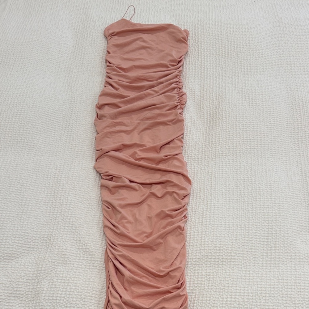Oh Polly Single Strap Blush Body-con Ruched Dress